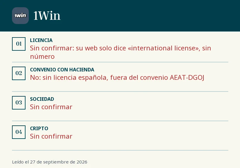 Ficha de 1Win: licencia, convenio con Hacienda y cripto