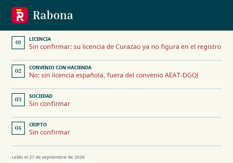 Ficha de Rabona: licencia, convenio con Hacienda y cripto