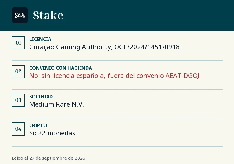 Ficha de Stake: licencia, convenio con Hacienda y cripto